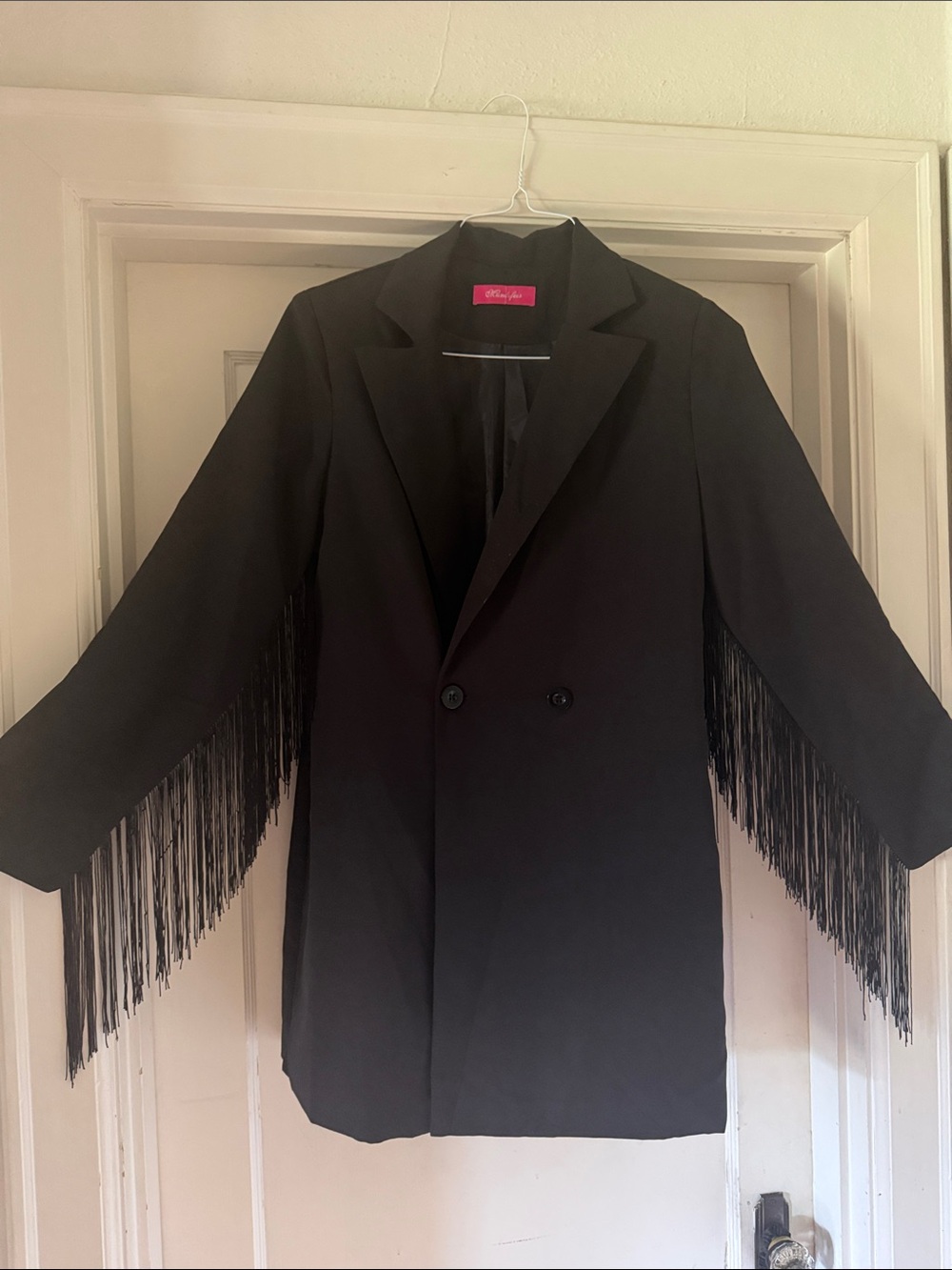 Women's Black Fringe-Trim Double-Breasted Blazer
